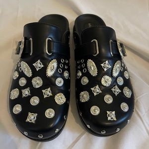 Black studded clog mules